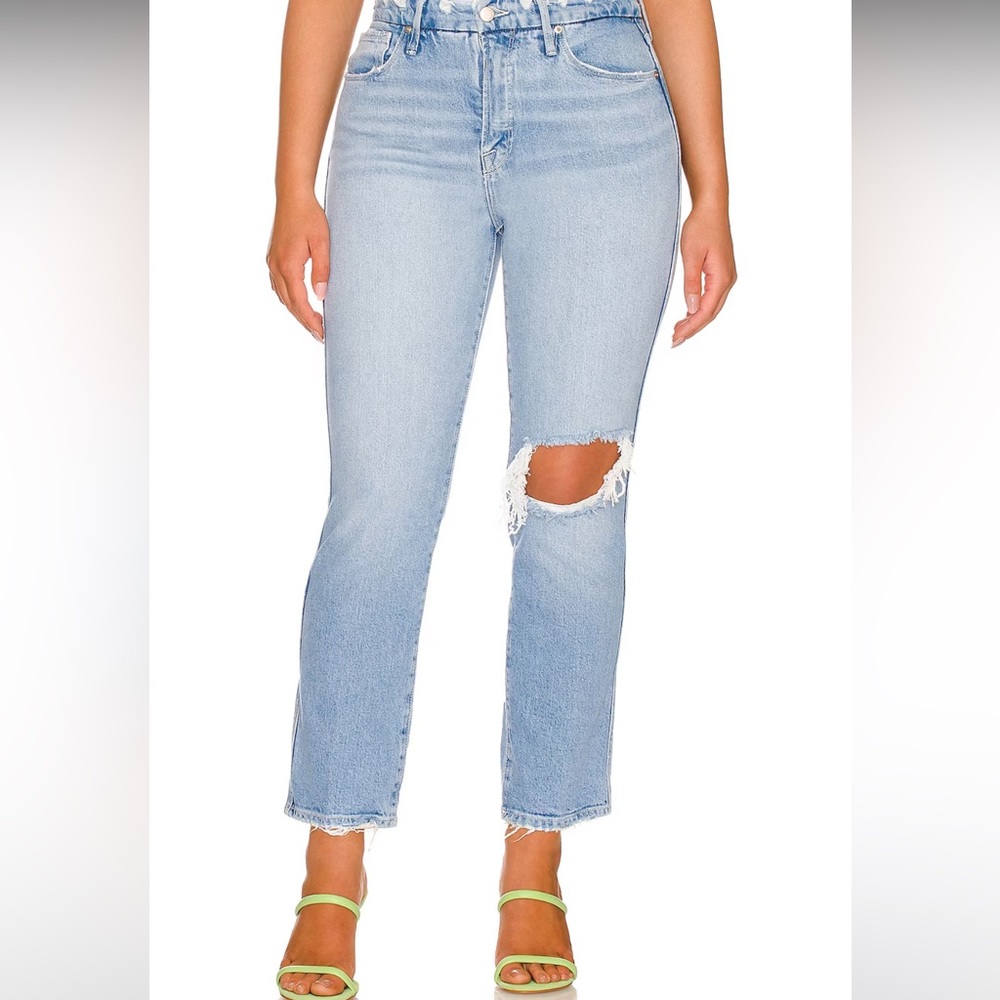 NWT Good American Good Curve Straight With Natural Fray Hem in Indigo124